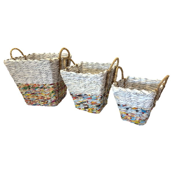 Multicolor Woven Basket - Recycled Paper