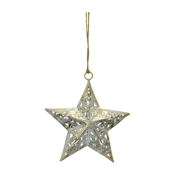 Metal Star Ornament- White & Gold