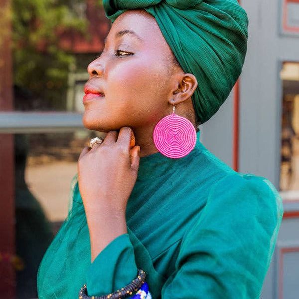 Bright Fair Trade Raffia Woven Earrings