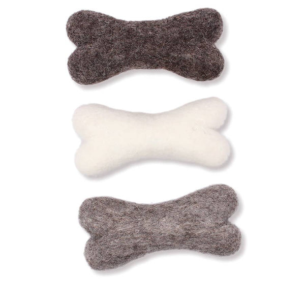 Eco Wool Dog Bones/Toys: Brown, Gray, White (Fair Trade)