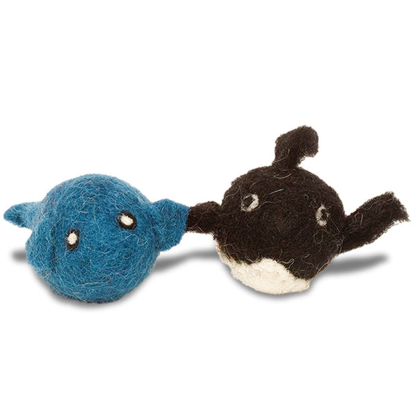 Whale and Orca Wool Cat Toy - Pack of 2