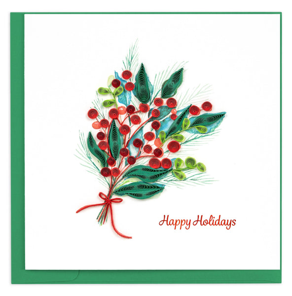 Quilled Holly Berry Bunch Greeting Card