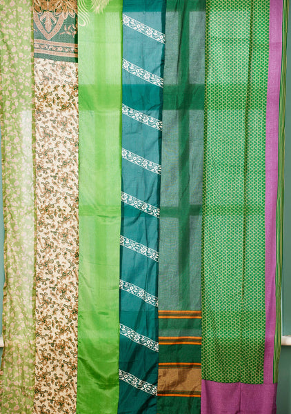 Recycled Sari Curtain Panel - Green