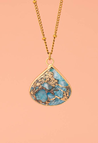 Emperor Stone Blossom Necklace- 14K Gold Plated Natural Stone Pendant Necklace