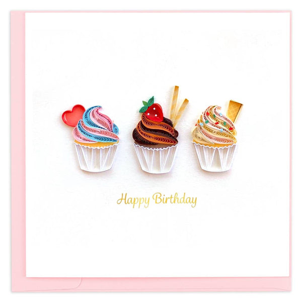 Quilled Cupcake Trio Birthday Card | Handmade Birthday Card