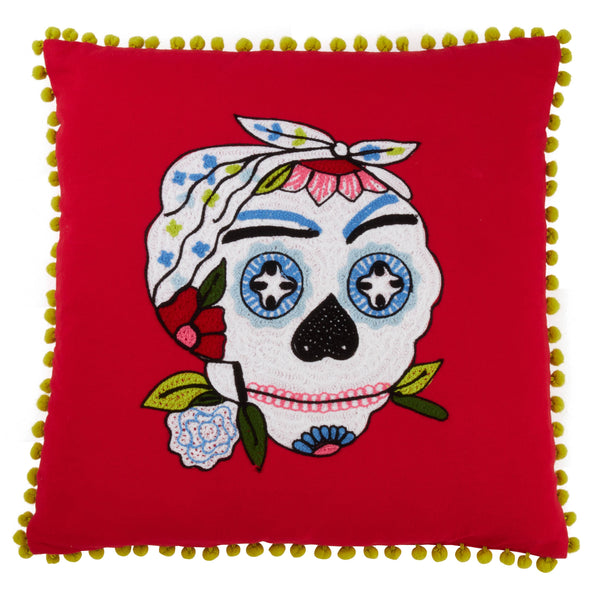 Sugar Skull Pom Pom Pillow