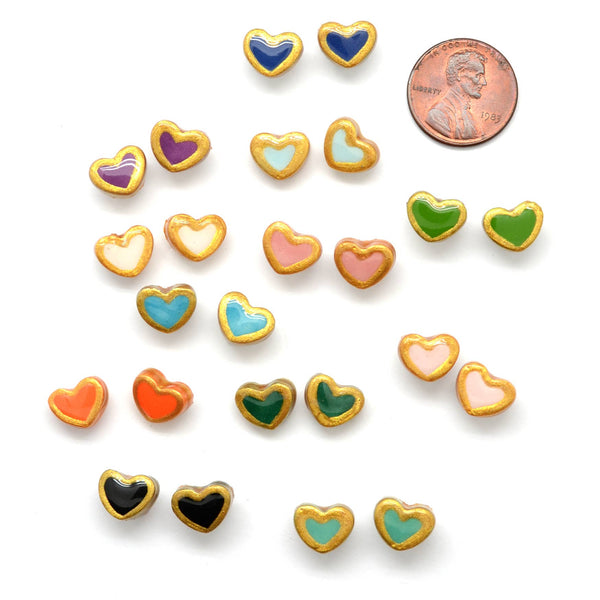 Ceramic Gold Edge Heart Studs