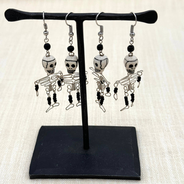 Skeleton Metal & Bead Earrings