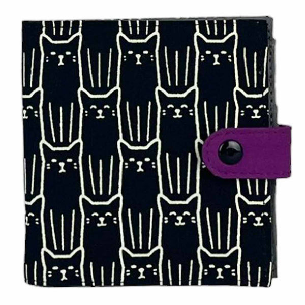 Slim Canvas Square Wallet - Cute Cat Print - Vegan Wallet