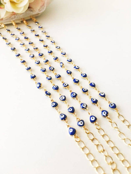 Blue Evil Eye Bracelet, Minimalist Gold Chain Bracelet, Blue Evil Eye Bead