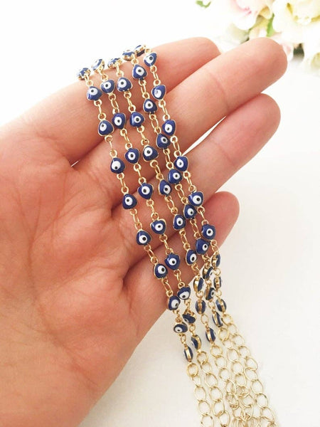 Blue Evil Eye Bracelet, Minimalist Gold Chain Bracelet, Blue Evil Eye Bead