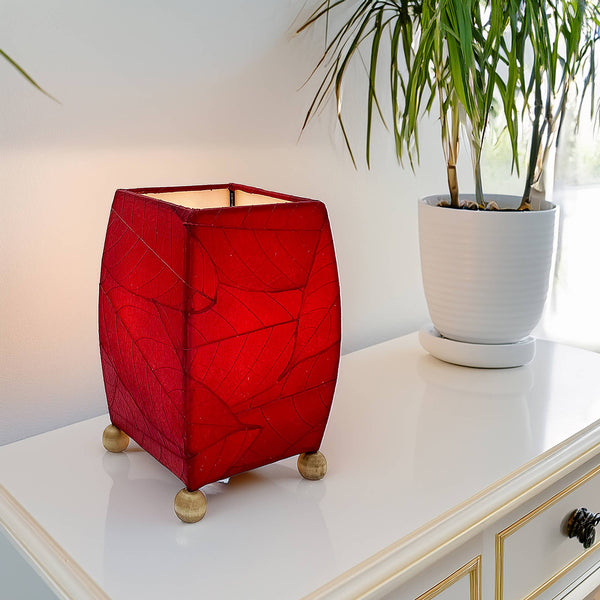 Mini Square Cocoa Leaf Lamp Red, Shade Made of Cocoa Leaves