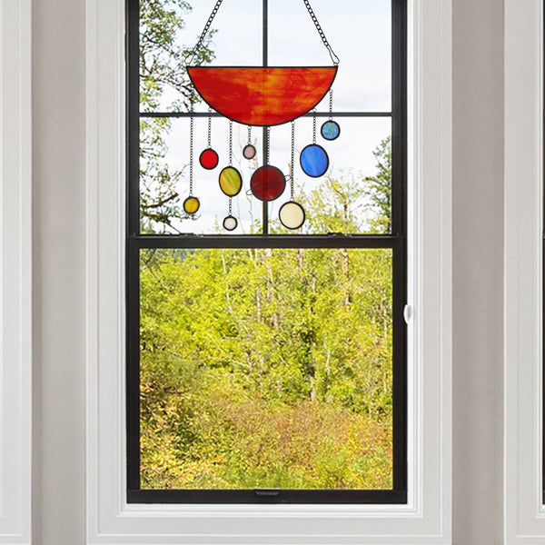 12"H Solar System Tiffany-Style Stained Glass Window Panel