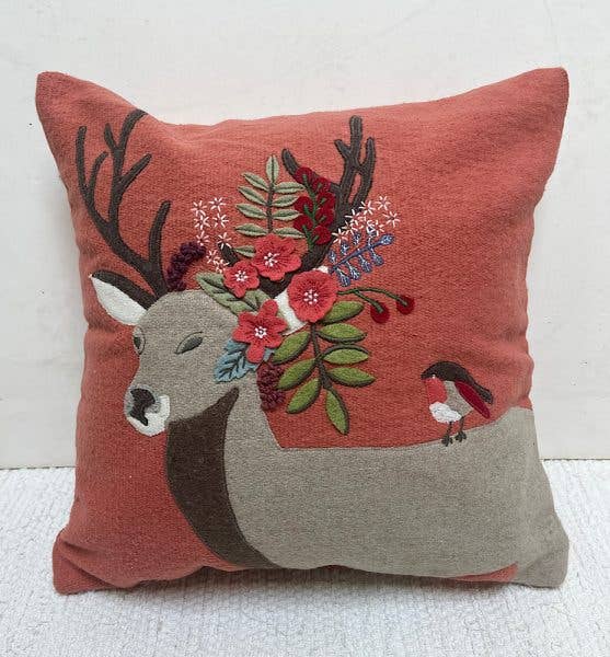 Pillow Applique/Embo 16" Reindeer  Robin