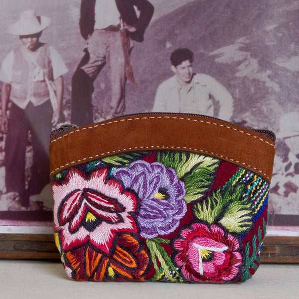 Leather and Huipile Change Purse
