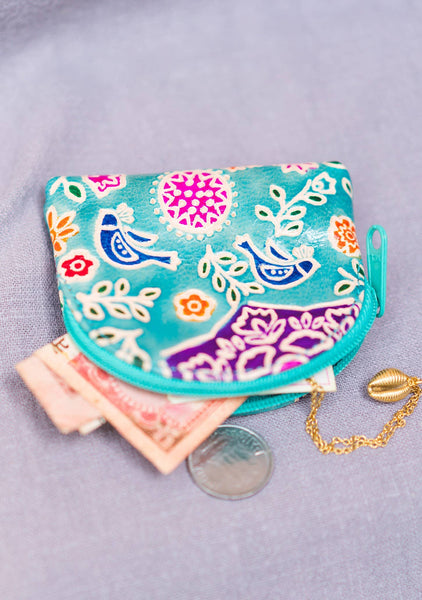 Amala Floral Leather Mini Zip Coin Purse