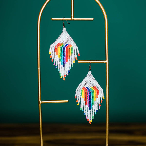 Rainbow Heart Fringe Earrings