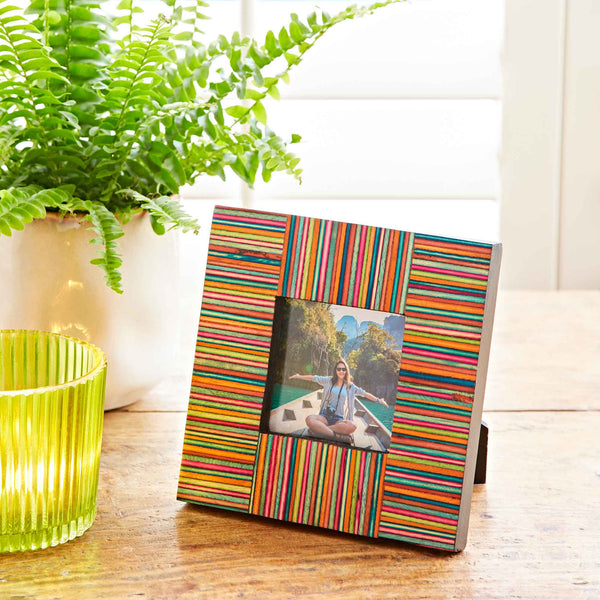 Dhari Multicoloured Stripe Papri Wood Photo Frame