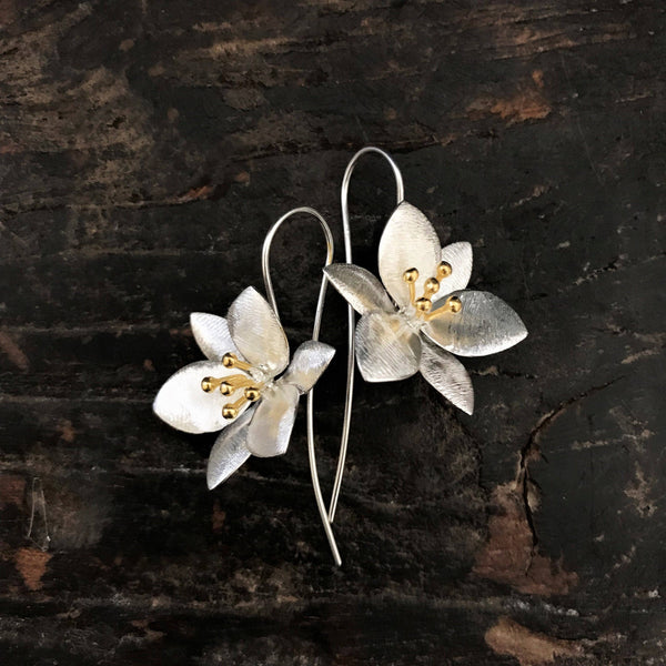 Two tone lotus earrings