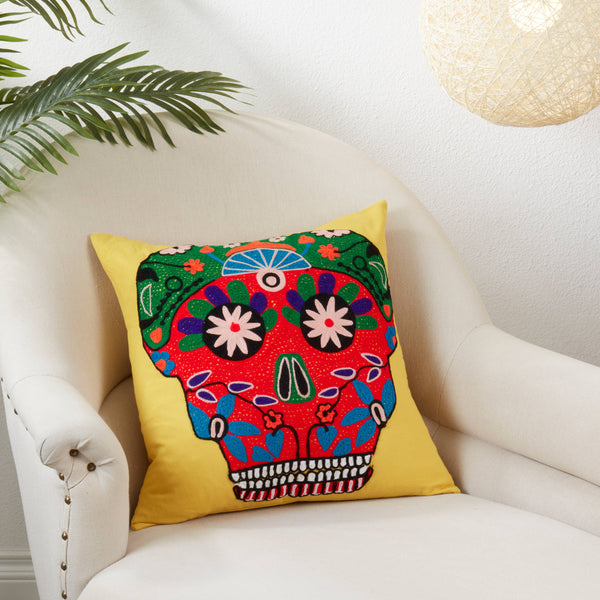 Bright Sugar Skull Pillow