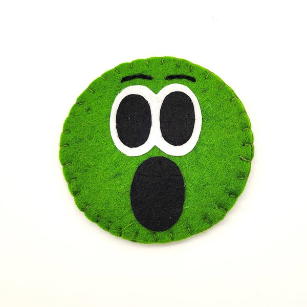 Green Surprised Emoji Felted Wool Drink Coaster