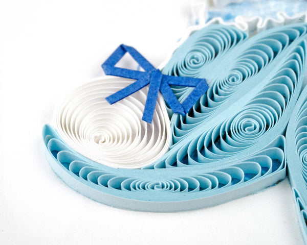 Knitted Blue Baby Booties Gift Enclosure Mini Card