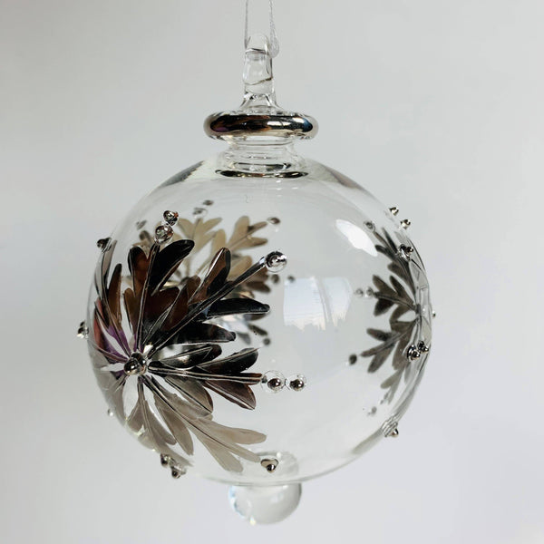 Blown Glass Ornament - Silver Snow Flake