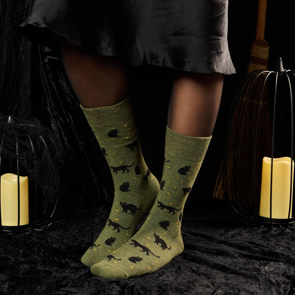 Socks that Save Cats (Green Cats)- Medium