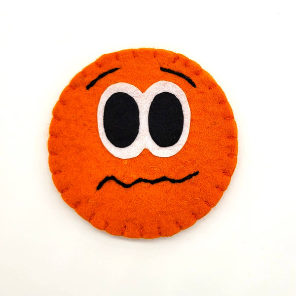 Orange Worried Emoji Felted Wool Drink Coaster