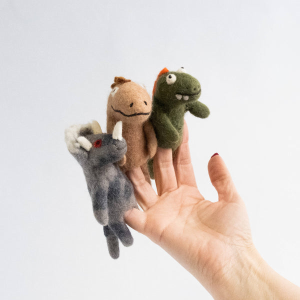 Finger Puppets - Dinosaur - Brown, Gray and Green