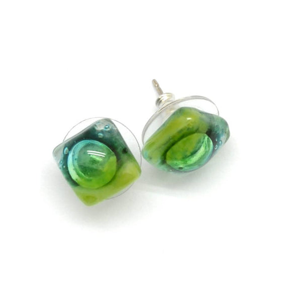 Small Square Glass Stud Earrings - Assorted Colors