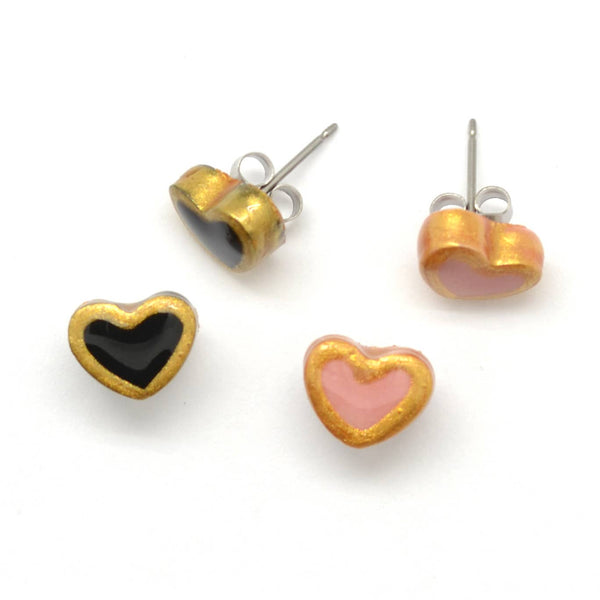 Ceramic Gold Edge Heart Studs
