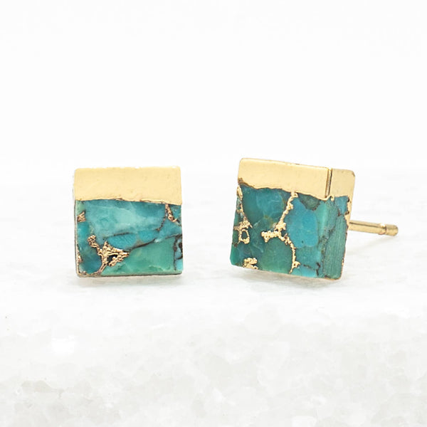 Lorena Square Turquoise Stud Earrings