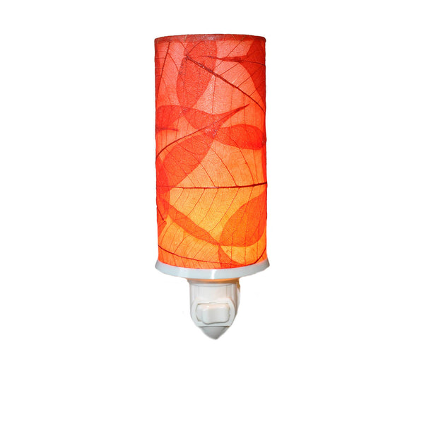 Cylinder Nightlight Red, Shade Made of Cocoa Leaves