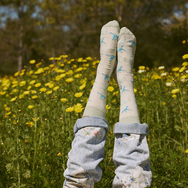 Socks that Protect Pollinators -Beige Hummingbirds/Small