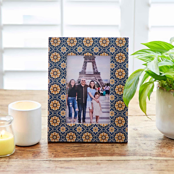 6″ x 4″ Neela Blue and Gold Patterned Photo Frame