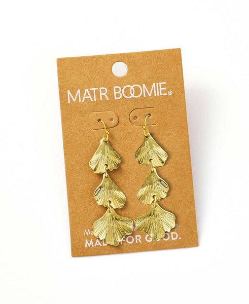 Sayuri Ginkgo Leaf Triple Drop Statement Earring - Gold
