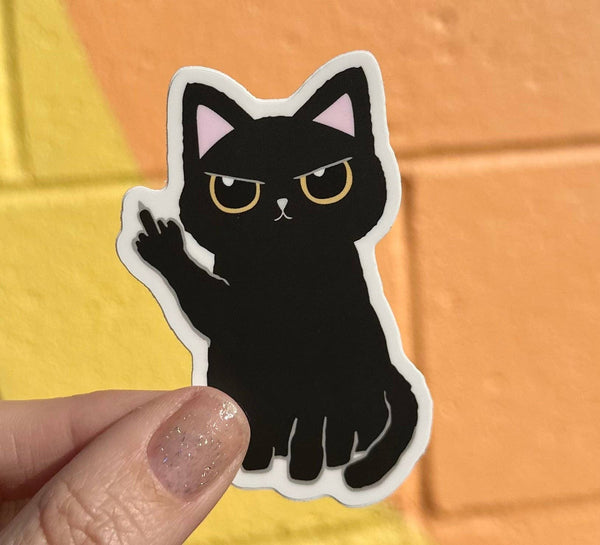 Cat With Rude Finger Sticker Black Cat Middle Finger Sticker β Sojourns Fair Trade