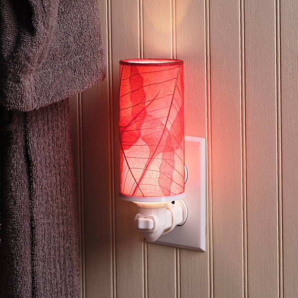 Cylinder Nightlight Red, Shade Made of Cocoa Leaves