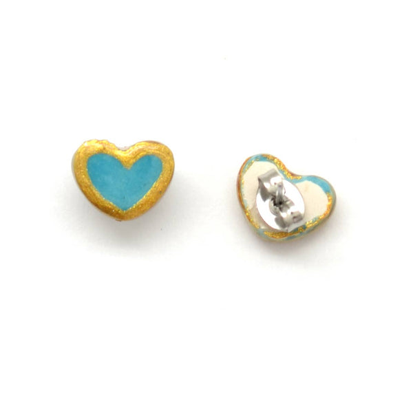 Ceramic Gold Edge Heart Studs