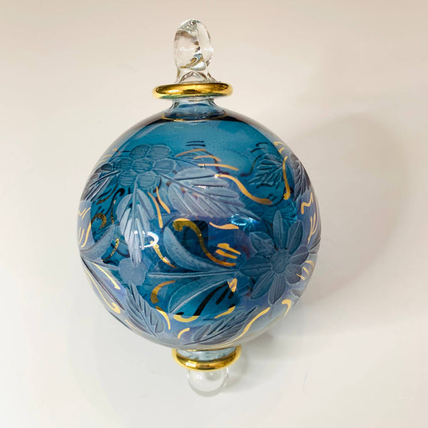 Blown Glass Ornament - Flowers in Blue