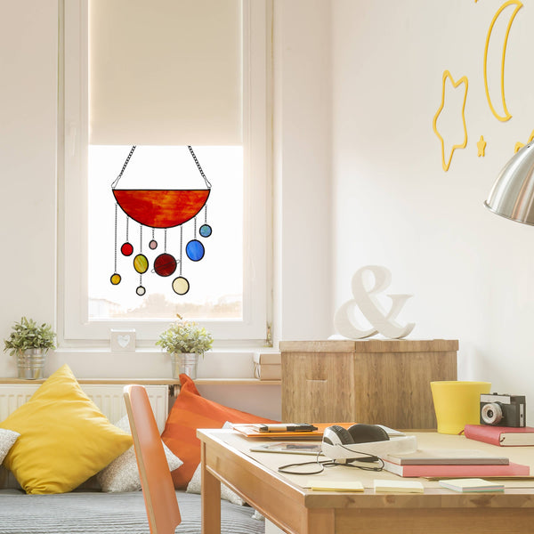 12"H Solar System Tiffany-Style Stained Glass Window Panel