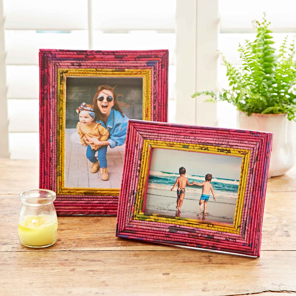 Recycled Newspaper Photo Frame - 5 x 7 inch Picture Frame: Orange/Yellow/Green