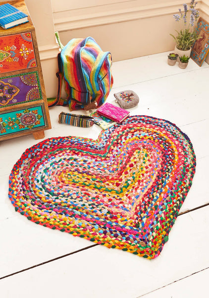 Recycled Cotton Braided Heart Shaped Rug, 90 X 60cm