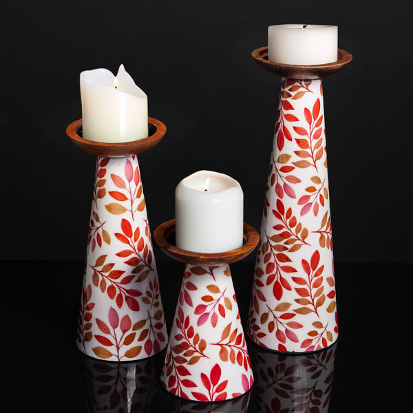 Pink Floral Candle Holder Set