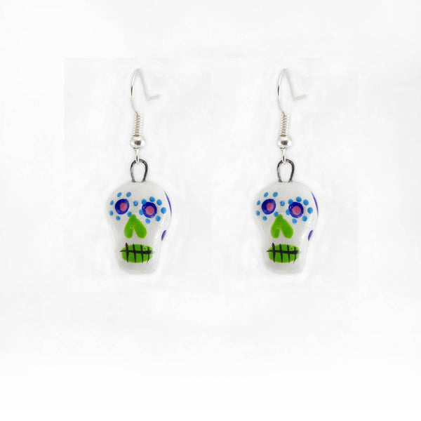 Skeleton Sugar Skull Ceramic Earrings