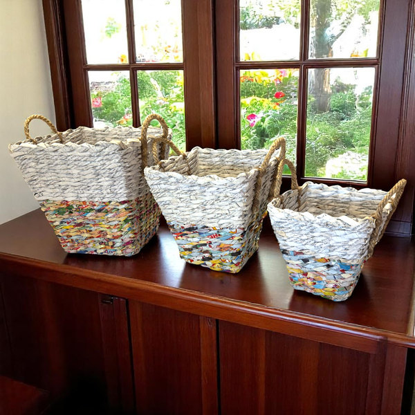 Multicolor Woven Basket - Recycled Paper