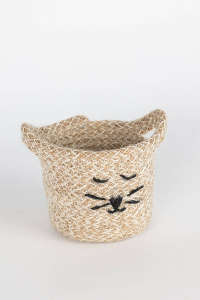 Cat Face Jute Basket - Mini