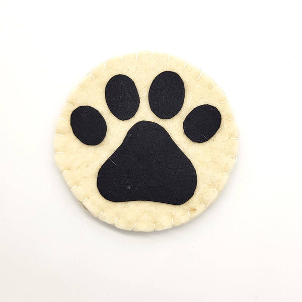 White and Black Pawprint Felted Wool Drink Coaster