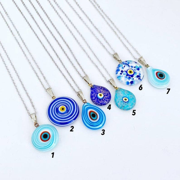 Blue Evil Eye Necklace, Handmade Murano Glass Bead